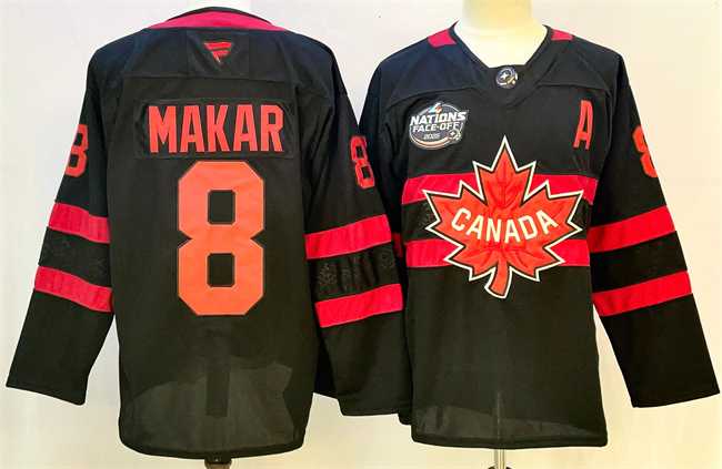 Mens Canada #8 Cale Makar Black 2025 4 Nations Face-Off Premium With A Patch Stitched Jersey